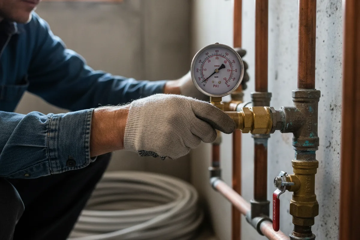 Pressure testing a repaired line during Water Line Repair in Colp